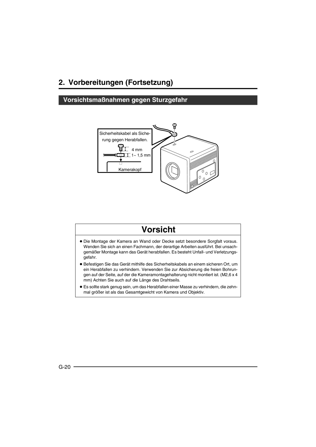 JVC KY-F550 instruction manual Vorsichtsmaßnahmen gegen Sturzgefahr 