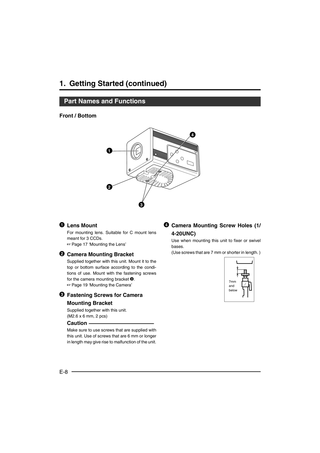 JVC KY-F550 instruction manual Getting Started, Part Names and Functions 