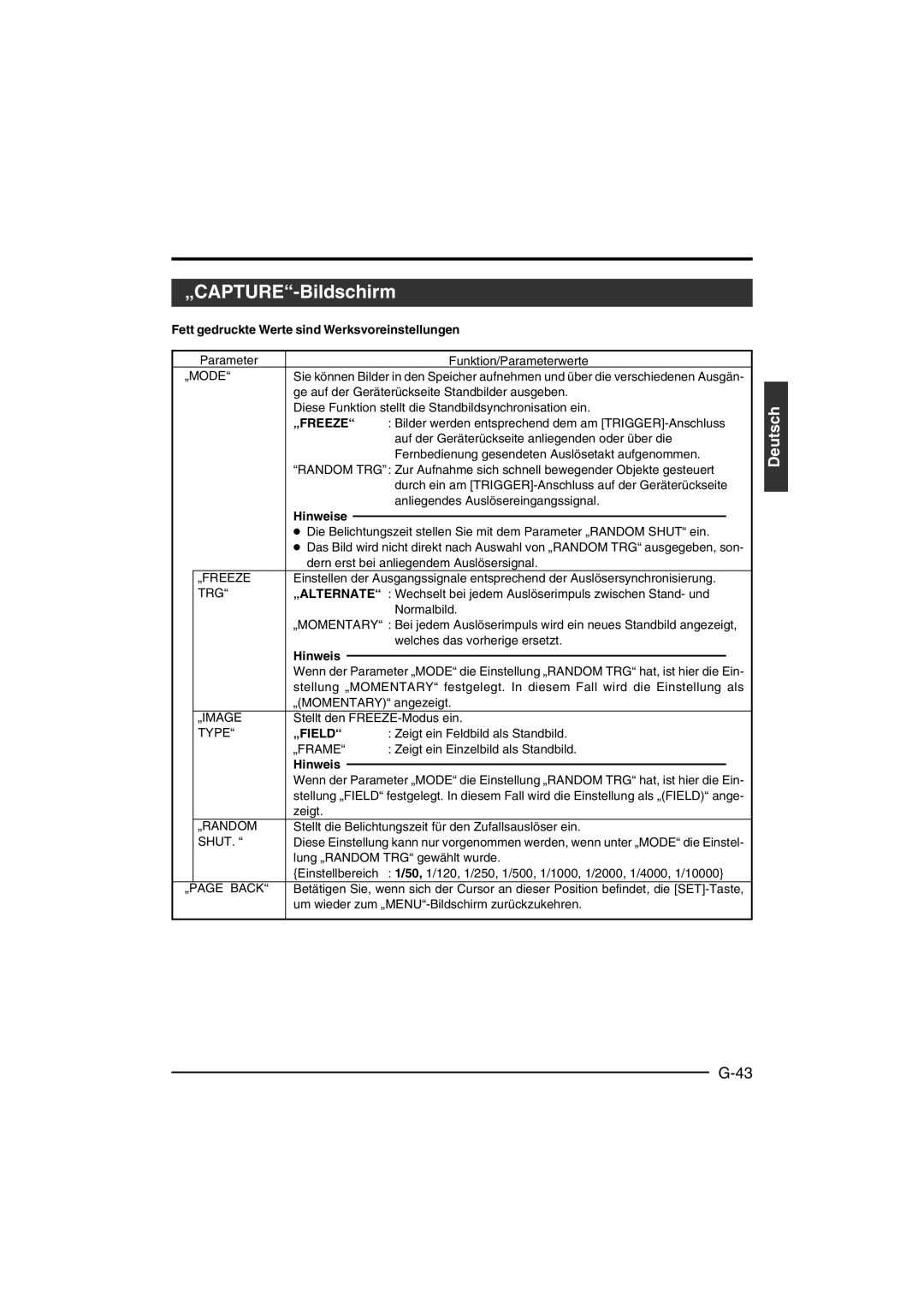 JVC KY-F550 instruction manual „CAPTURE-Bildschirm, „Freeze, „Field 