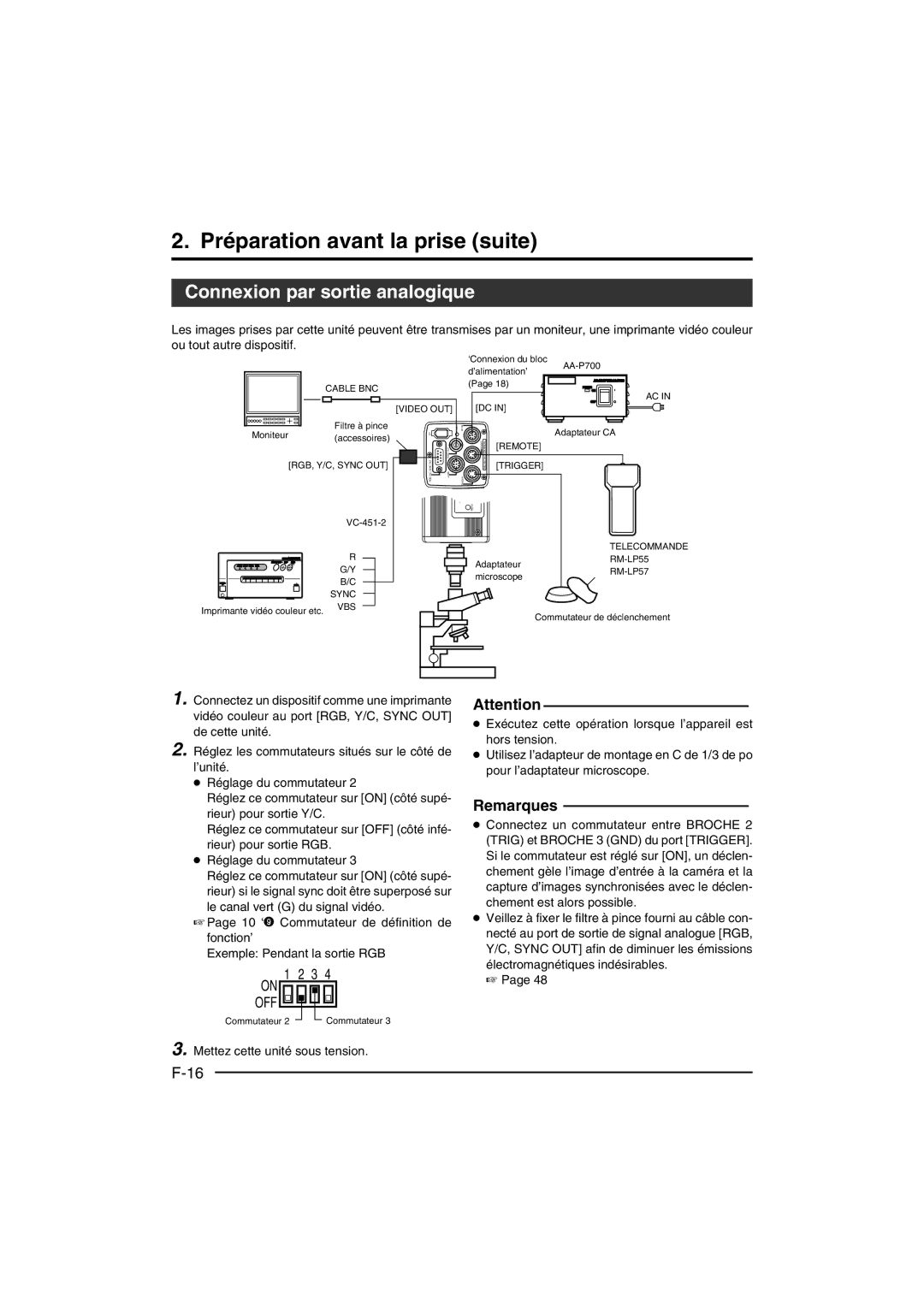 JVC KY-F550E instruction manual Préparation avant la prise suite, Connexion par sortie analogique 