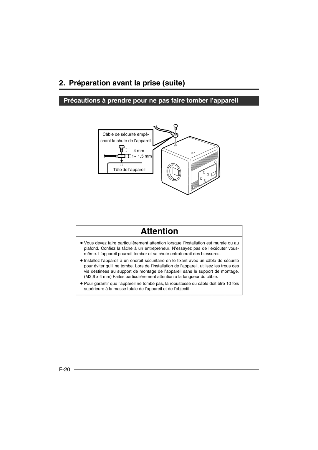 JVC KY-F550E instruction manual Précautions à prendre pour ne pas faire tomber l’appareil 