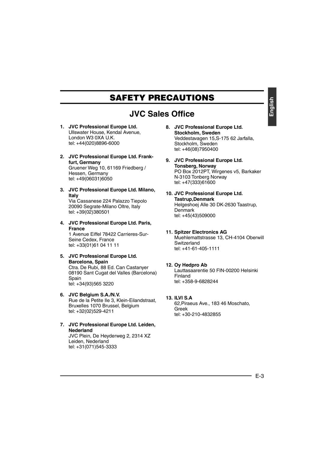 JVC KY-F550E instruction manual Safety Precautions 