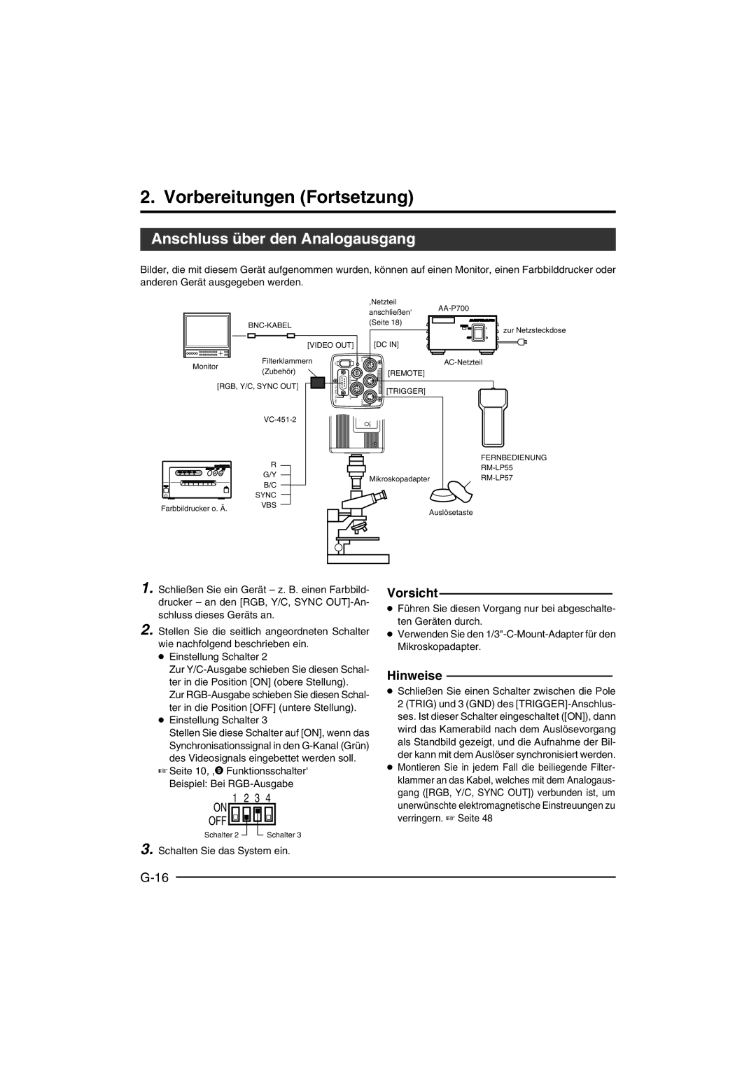 JVC KY-F550E instruction manual Vorbereitungen Fortsetzung, Anschluss über den Analogausgang 