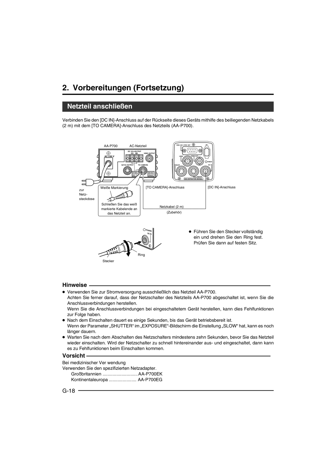 JVC KY-F550E instruction manual Netzteil anschließen, AA-P700 AC-Netzteil 