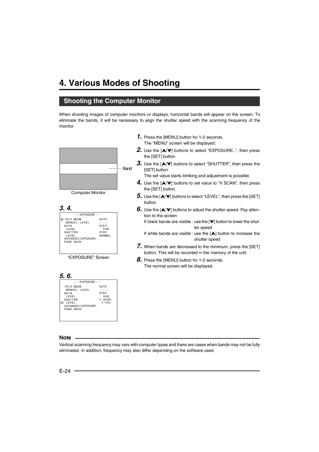 JVC KY-F560 instruction manual Various Modes of Shooting, Shooting the Computer Monitor, Button Use 