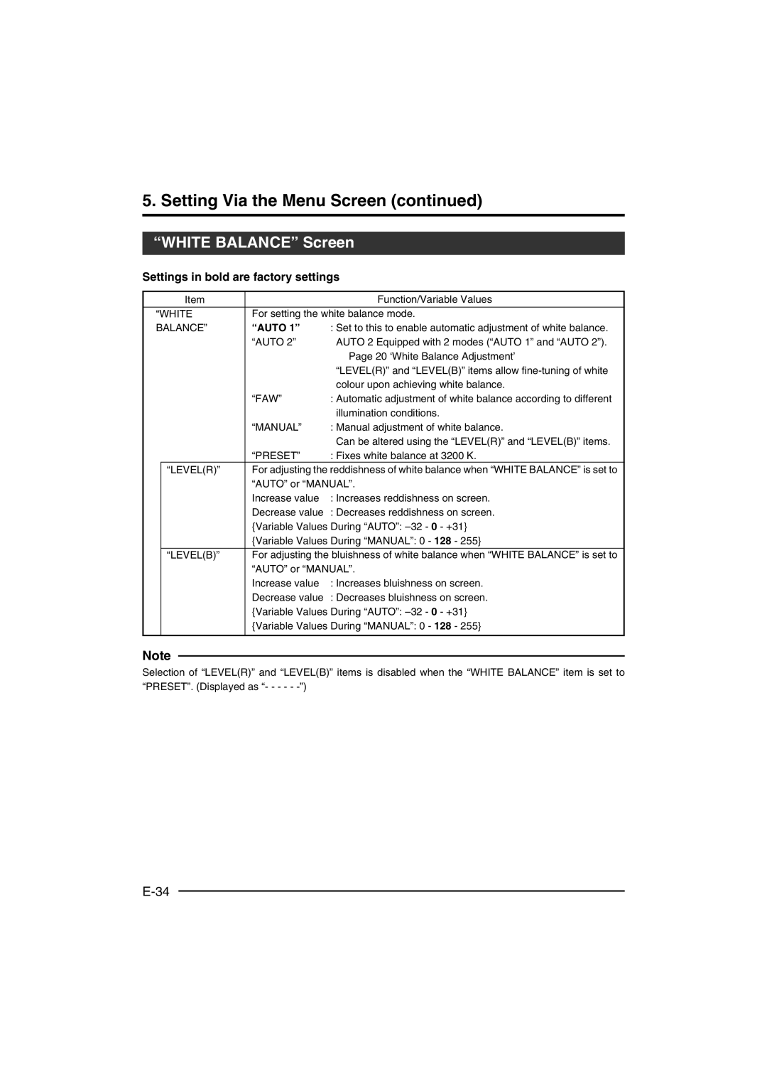 JVC KY-F560 instruction manual White Balance Screen, Auto 