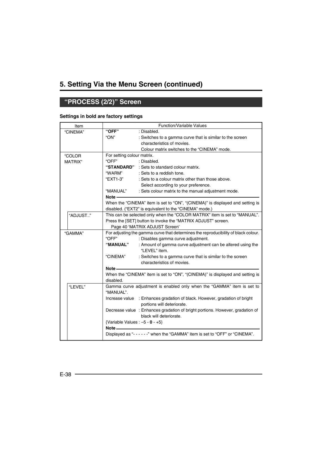 JVC KY-F560 instruction manual Process 2/2 Screen, Off, Standard, Manual 