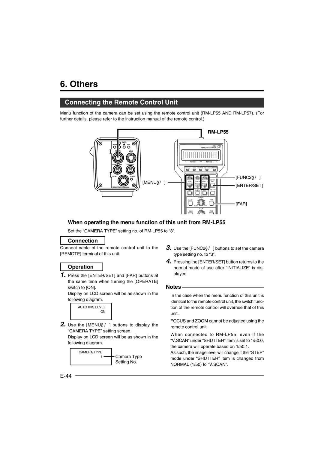 JVC KY-F560 instruction manual Others, Connecting the Remote Control Unit, Connection, Enter/Set Far 