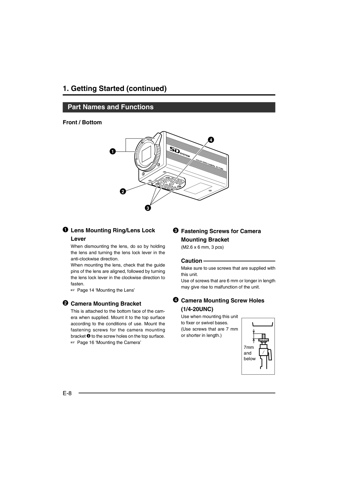 JVC KY-F560 instruction manual Getting Started, Part Names and Functions, Front / Bottom 