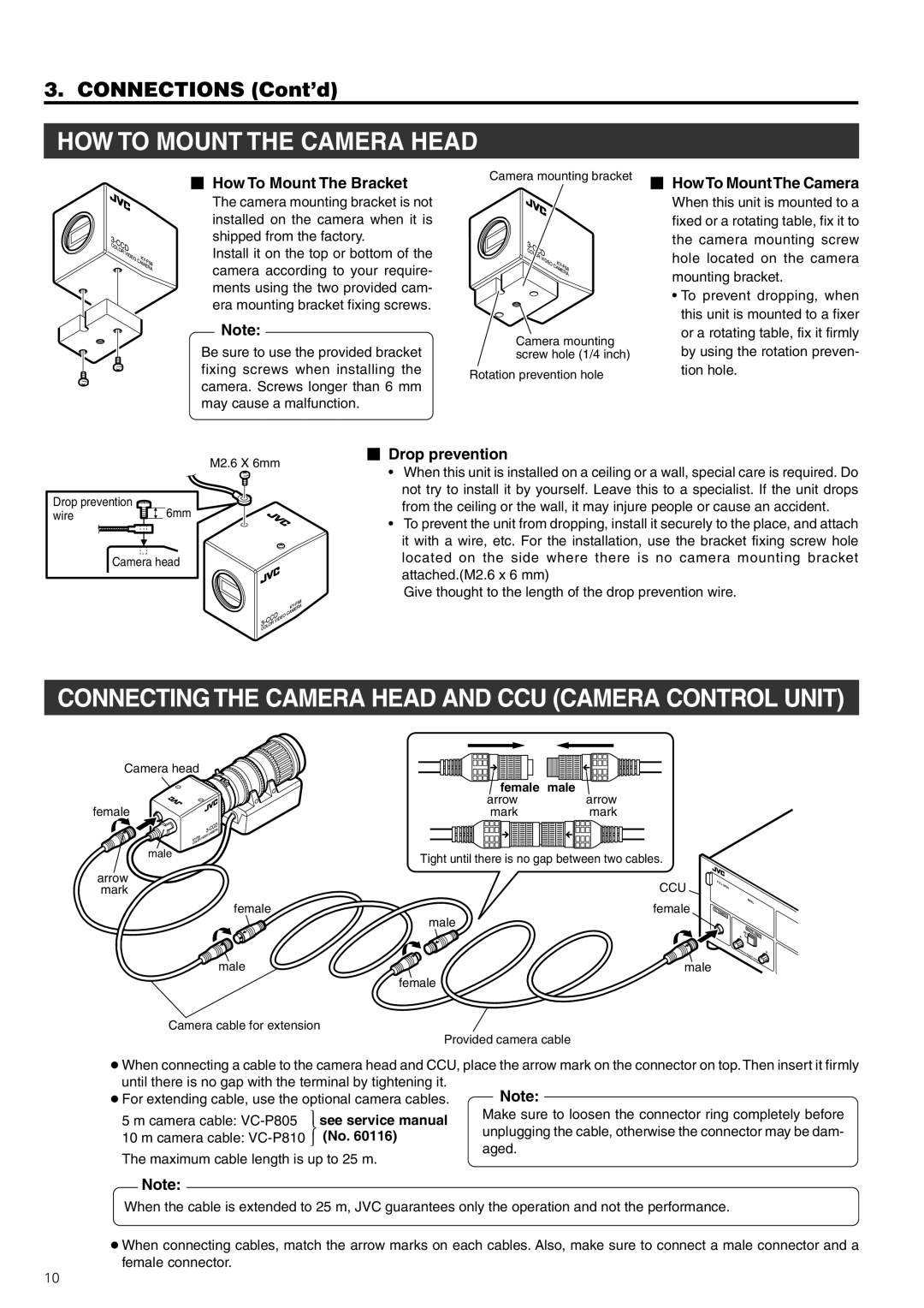 JVC KY-F58 HOW to Mount the Camera Head, Connecting the Camera Head and CCU Camera Control Unit,  HowTo MountThe Camera 