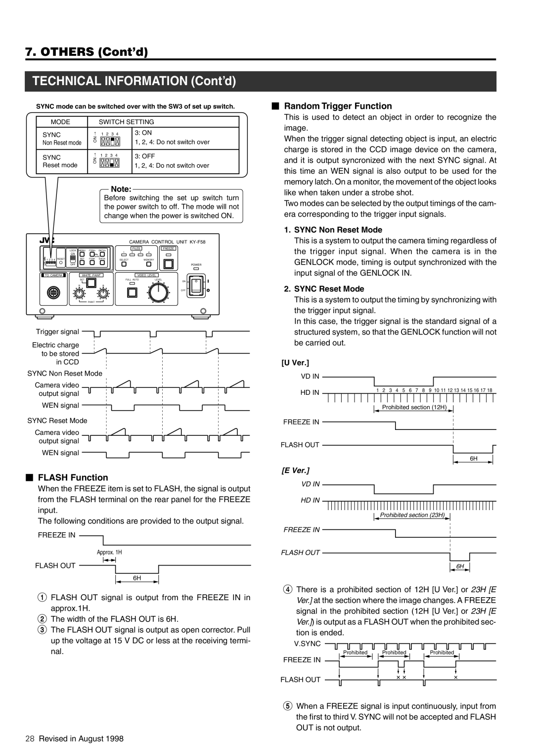 JVC KY-F58 instruction manual  Flash Function,  Random Trigger Function, Sync Non Reset Mode, Sync Reset Mode 