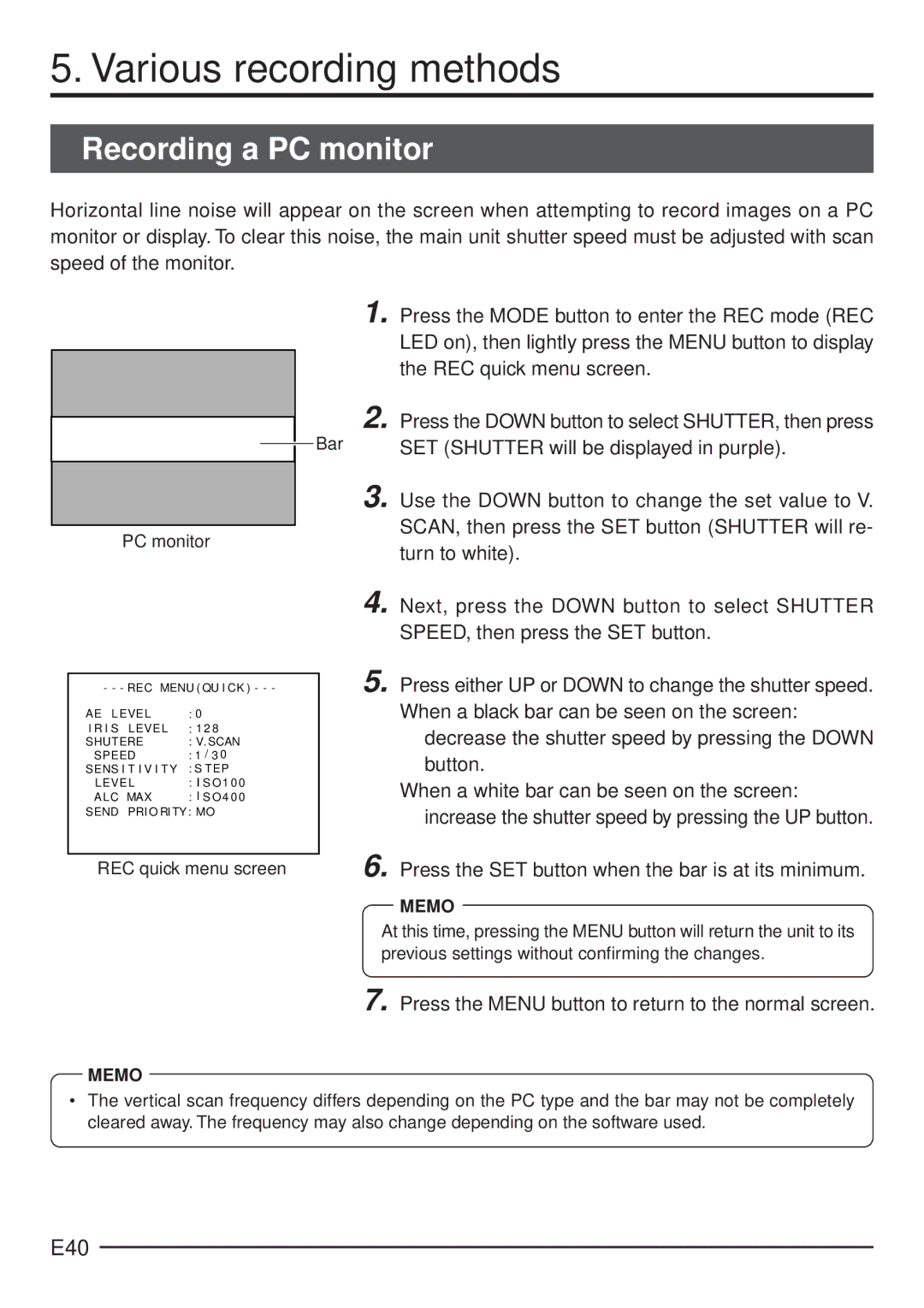 JVC KY-F70 manual Various recording methods, Recording a PC monitor, E40 