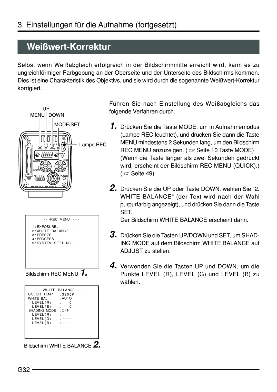 JVC KY-F70B manual Weißwert-Korrektur, G32 