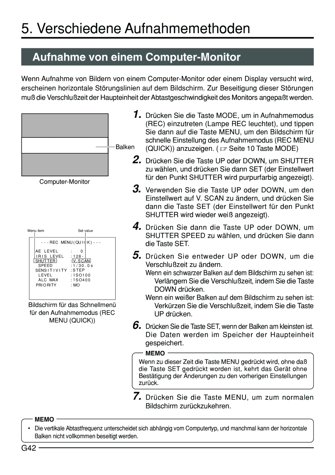 JVC KY-F70B manual Verschiedene Aufnahmemethoden, Aufnahme von einem Computer-Monitor, G42 