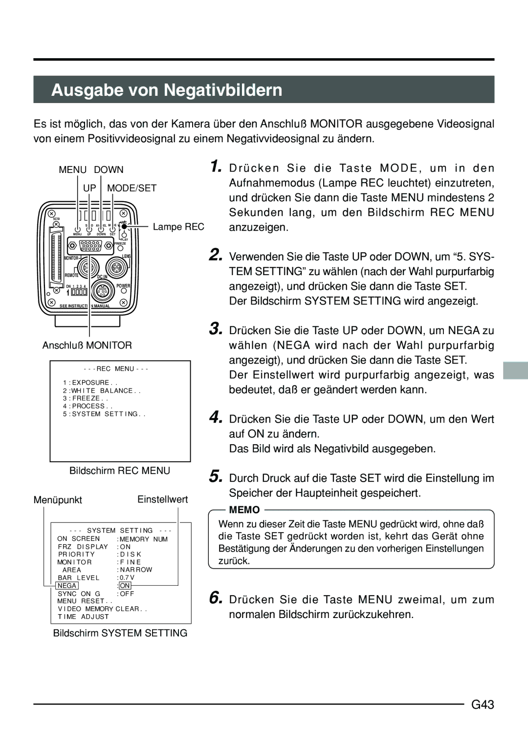 JVC KY-F70B manual Ausgabe von Negativbildern, G43 