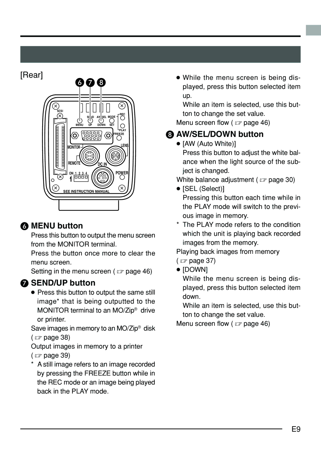 JVC KY-F70B manual Rear, Menu button 