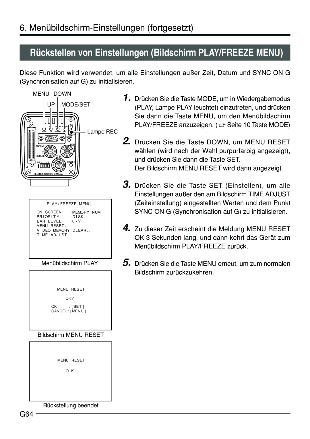 JVC KY-F70B manual G64, Rückstellung beendet 