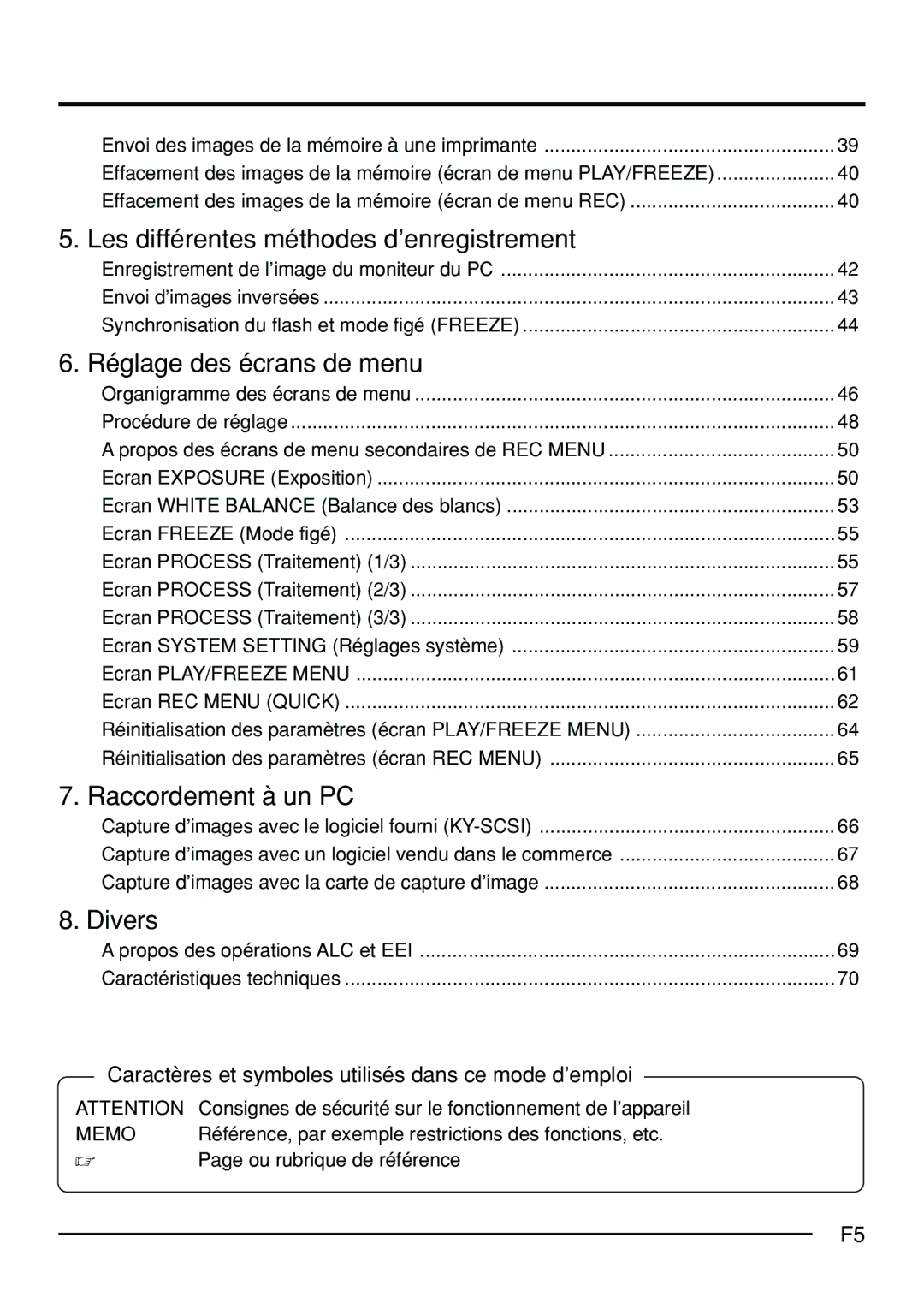 JVC KY-F70B manual Caractères et symboles utilisés dans ce mode d’emploi 