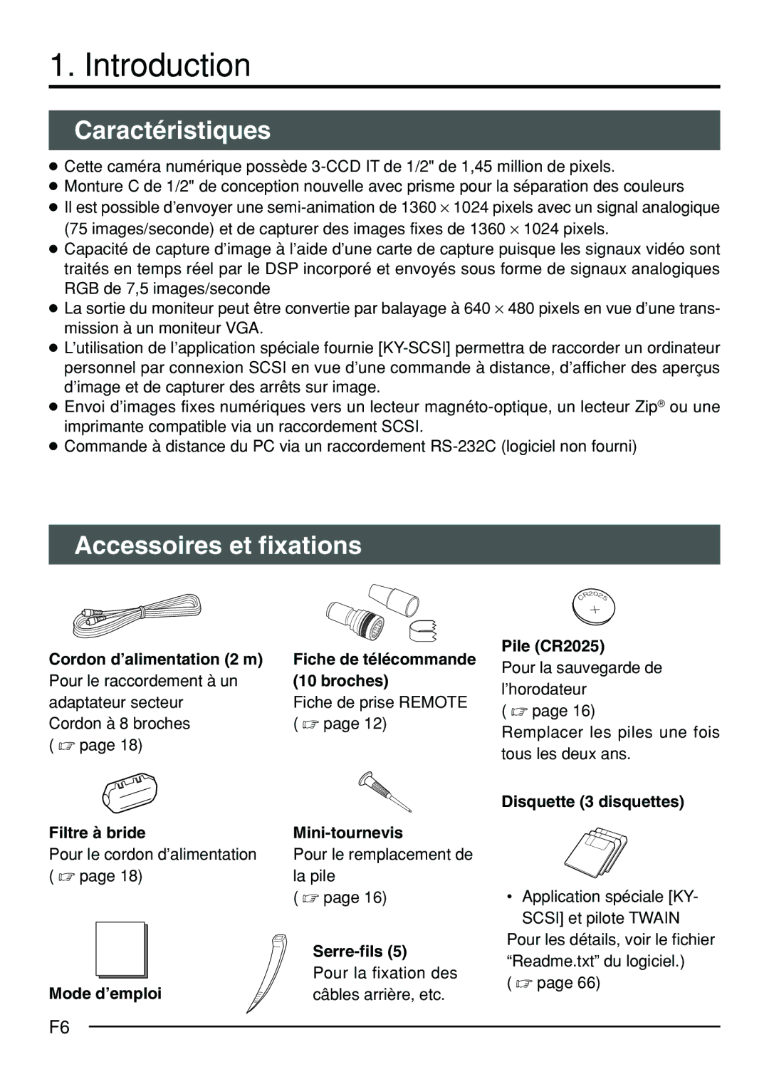 JVC KY-F70B manual Caractéristiques, Accessoires et fixations 