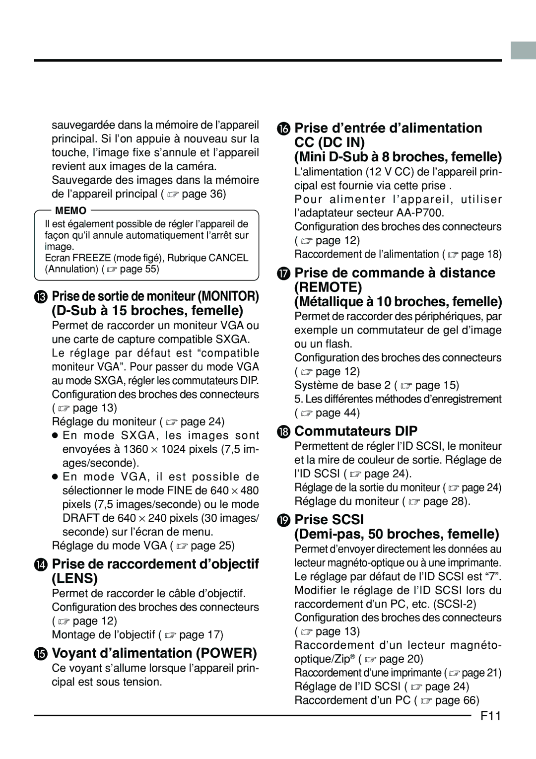 JVC KY-F70B manual F11, Prise de sortie de moniteur Monitor, Réglage du mode VGA  