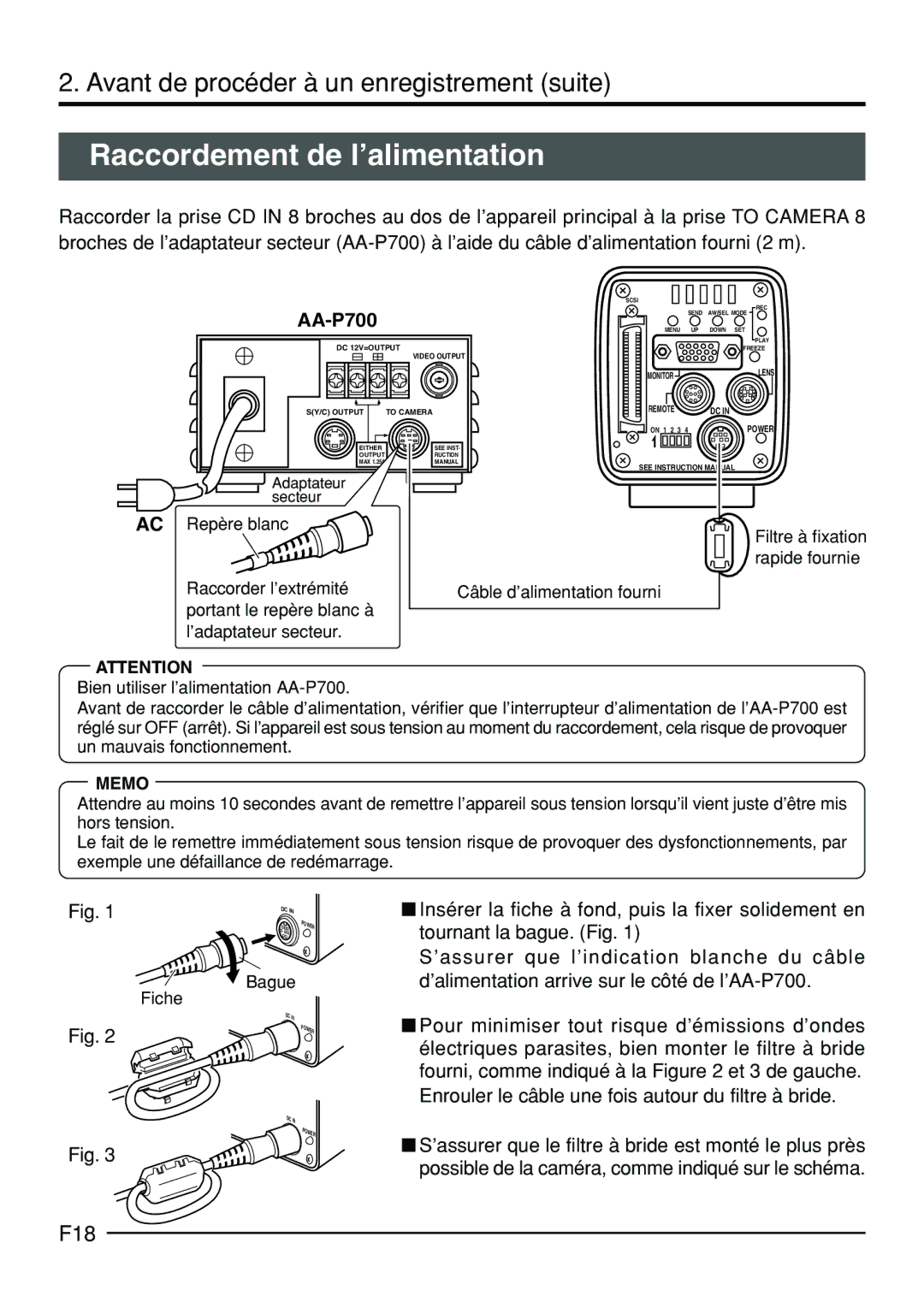 JVC KY-F70B manual Raccordement de l’alimentation, F18 