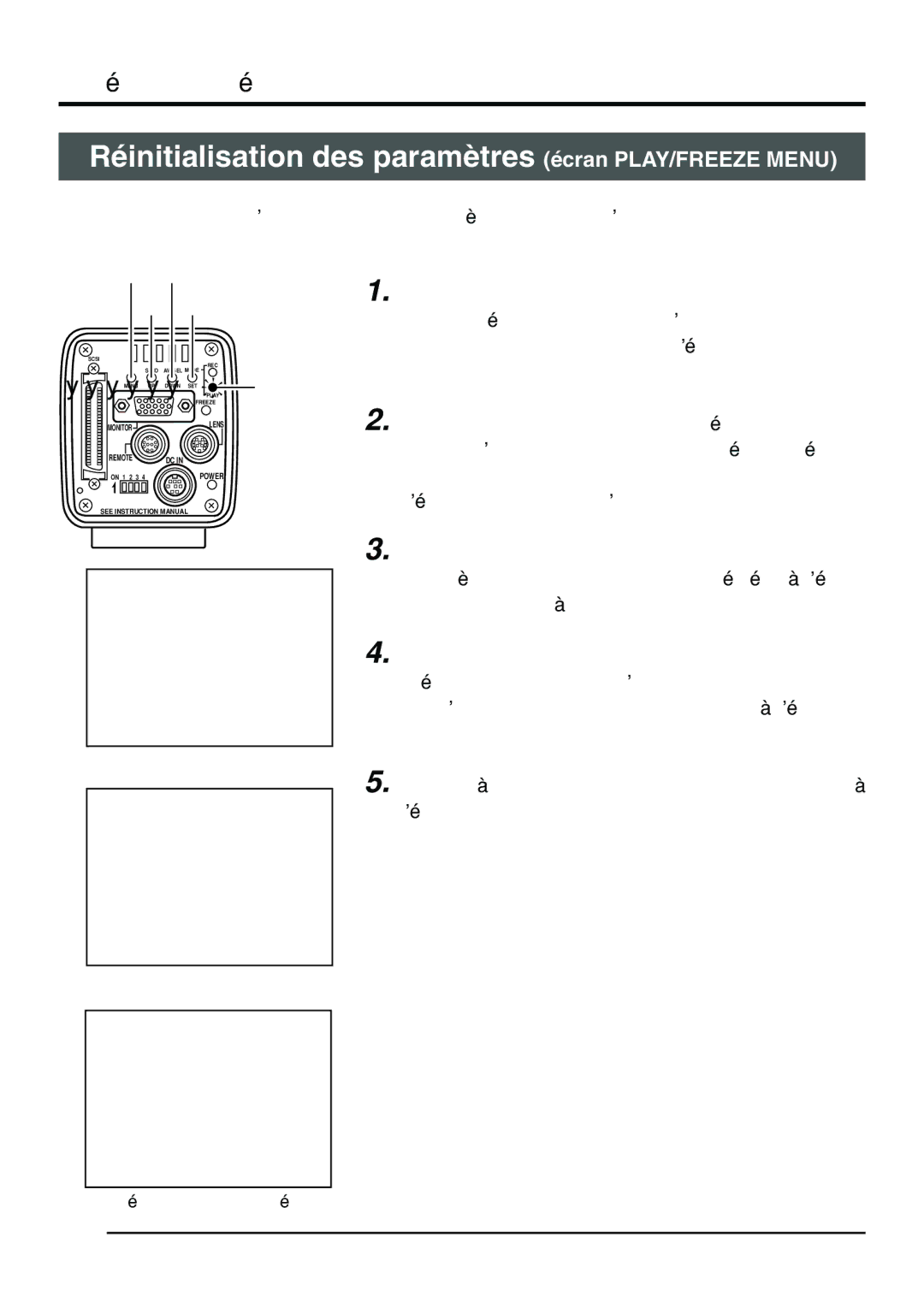 JVC KY-F70B manual F64, Réinitialisation des paramètres écran PLAY/FREEZE Menu 