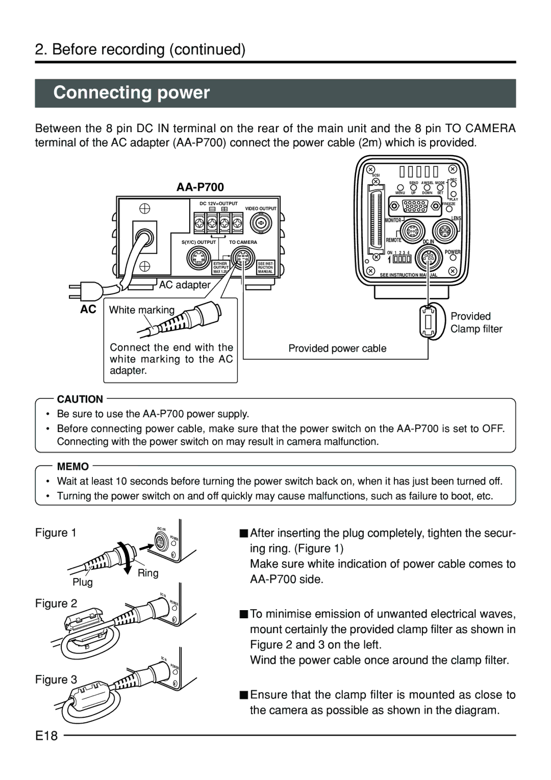 JVC KY-F70B manual Connecting power, E18, AA-P700, Ring 