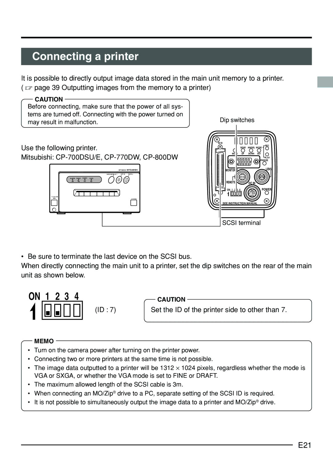 JVC KY-F70B manual Connecting a printer, E21 