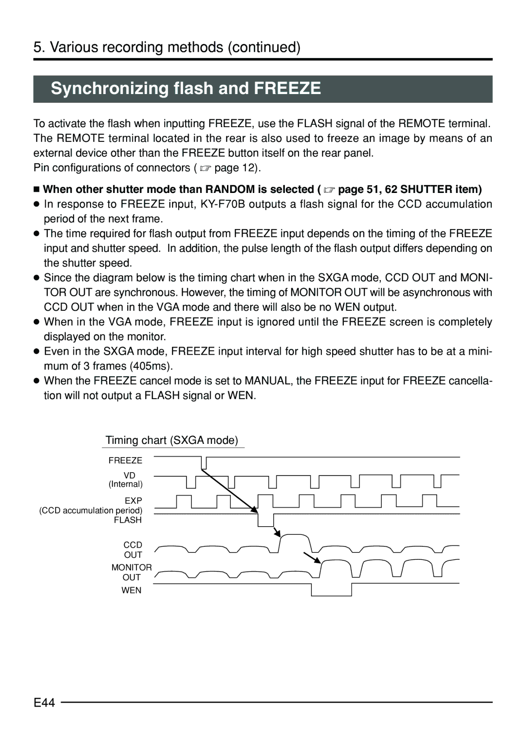 JVC KY-F70B manual Synchronizing flash and Freeze, E44 