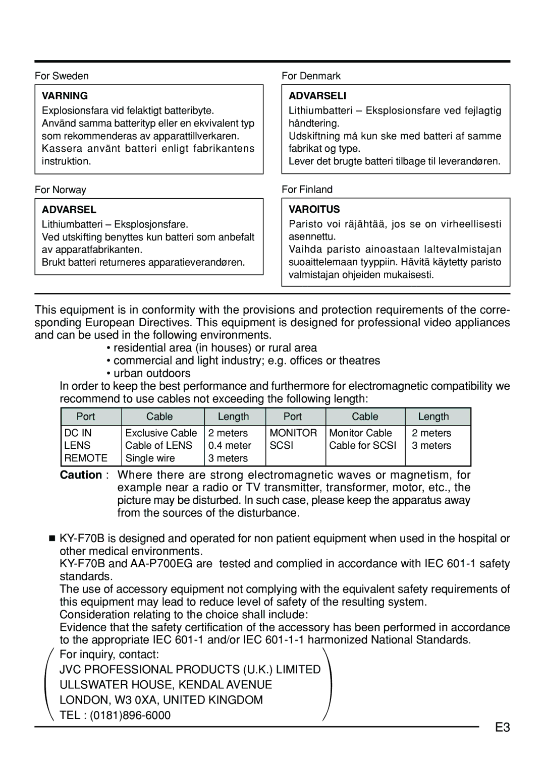 JVC KY-F70B manual Consideration relating to the choice shall include, For inquiry, contact 