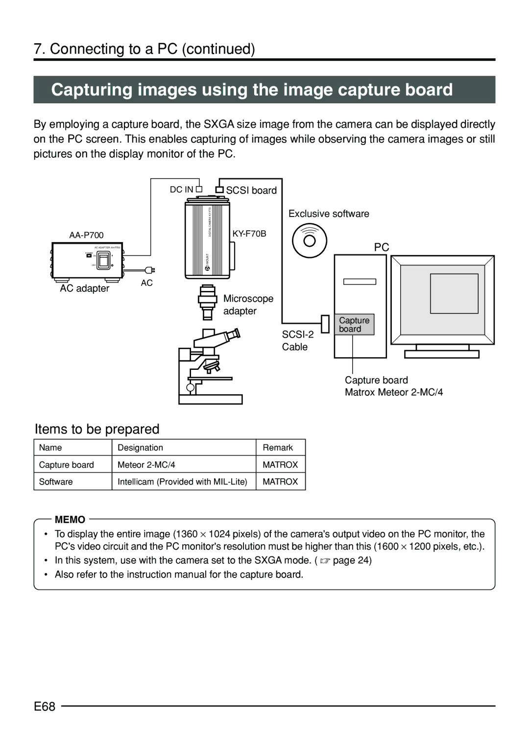 JVC KY-F70B manual Capturing images using the image capture board, E68 