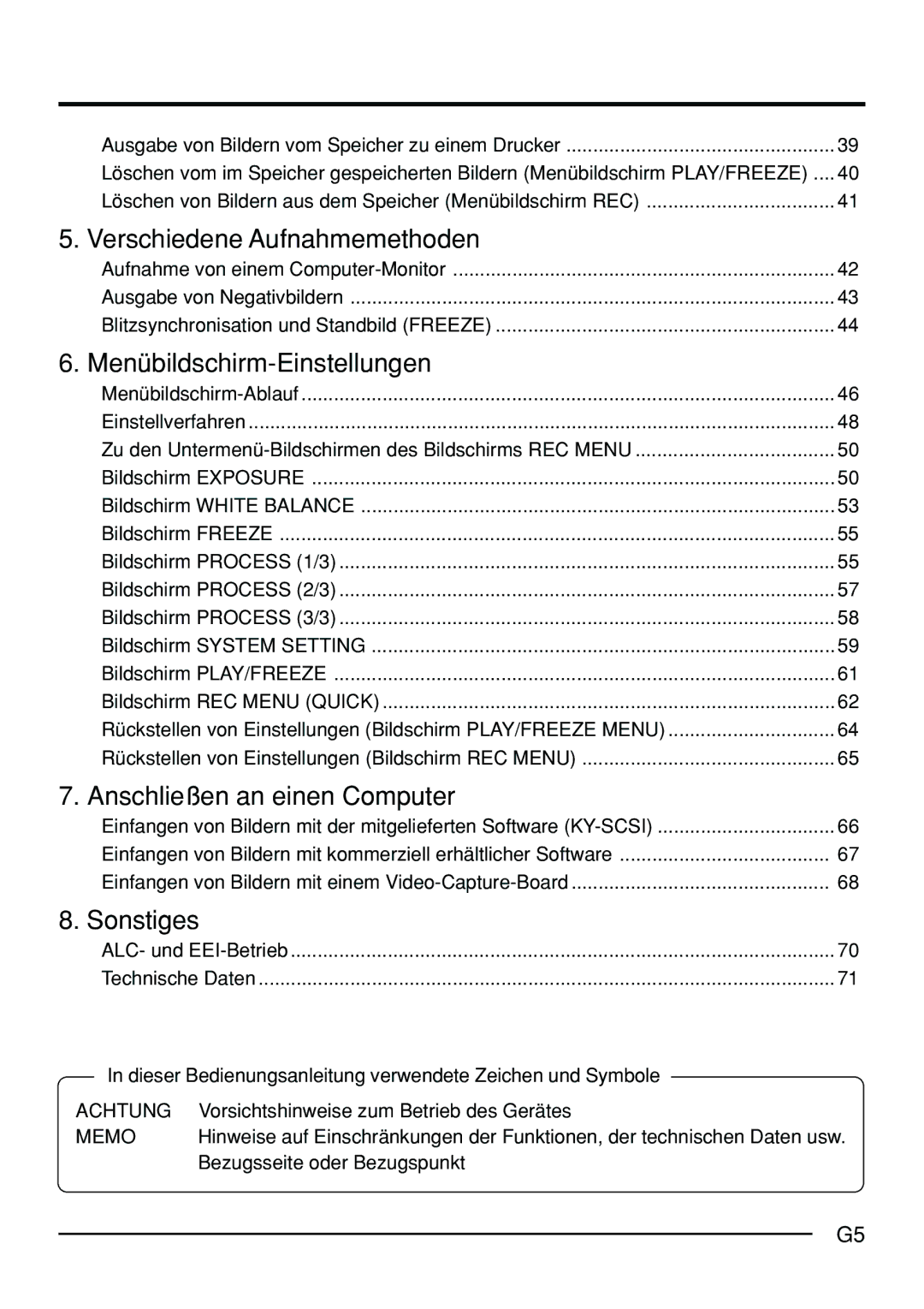 JVC KY-F70B manual Ausgabe von Bildern vom Speicher zu einem Drucker, Menübildschirm-Ablauf Einstellverfahren, Achtung 