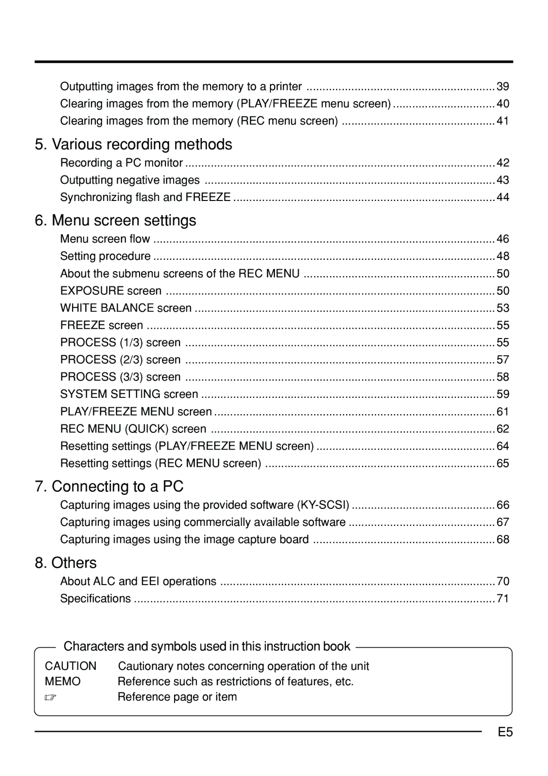 JVC KY-F70B Characters and symbols used in this instruction book, Outputting images from the memory to a printer, Memo 