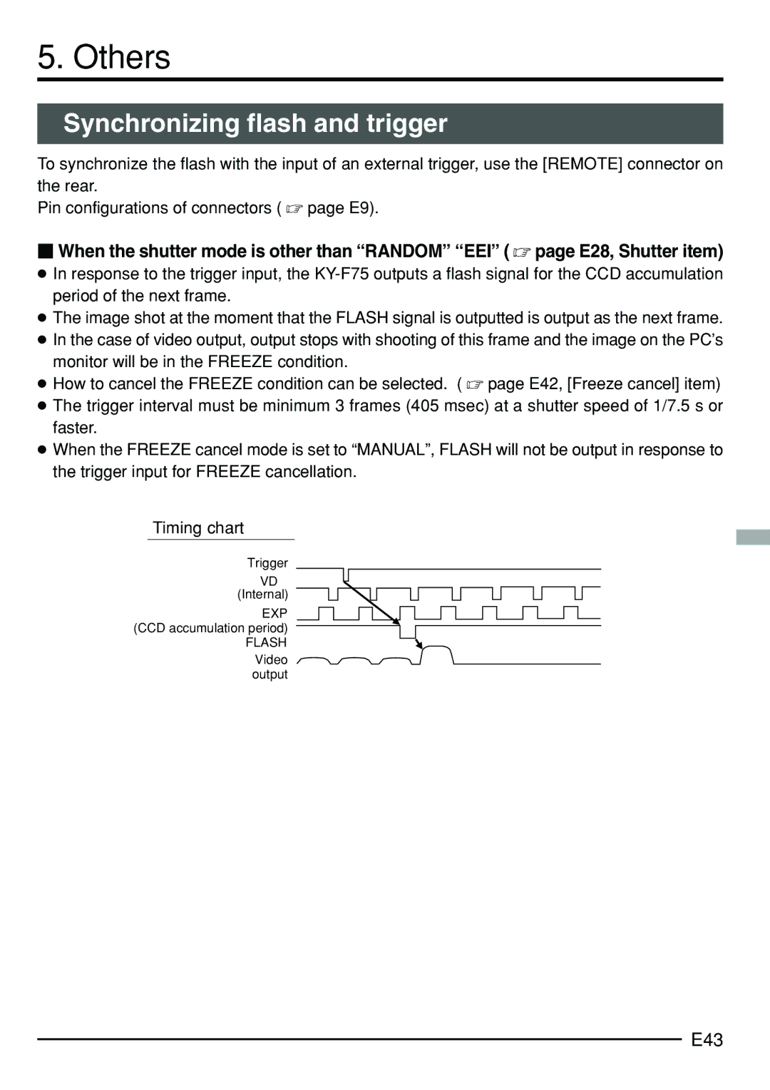 JVC KY-F75 manual Synchronizing flash and trigger, E43 