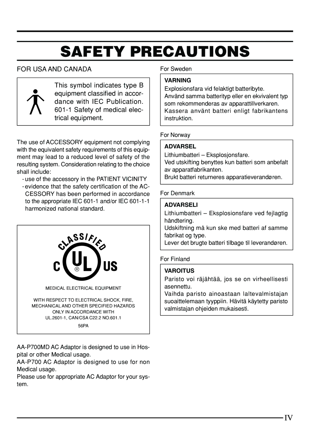 JVC KY-F75 manual Safety Precautions, For USA and Canada 