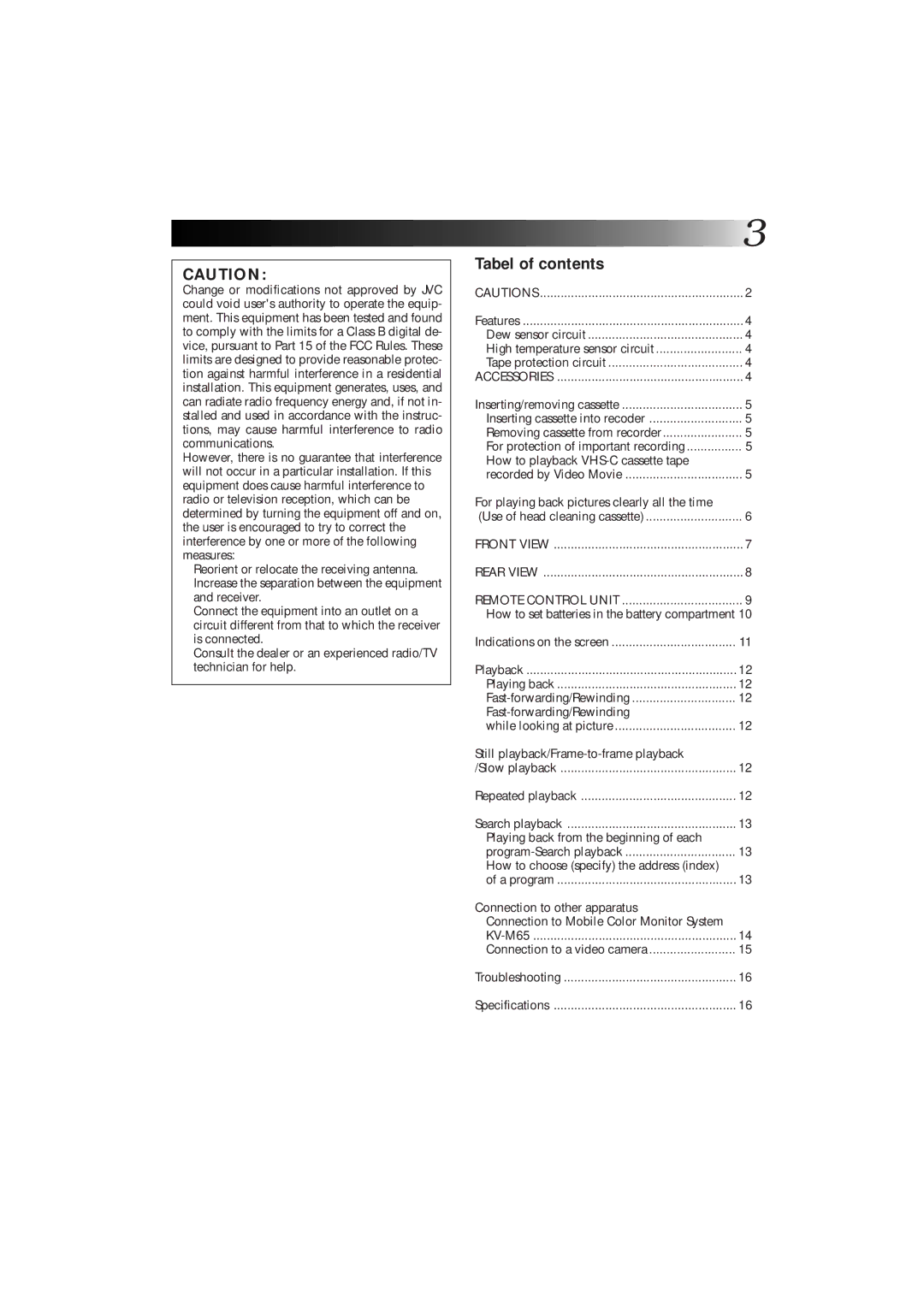 JVC KZ-V10 manual Tabel of contents 