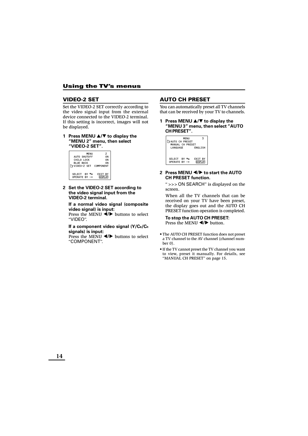 JVC LCT1179-001A-H, 0902-NIC-JET VIDEO-2 SET, Auto CH Preset, If a component video signal Y/CB/CR signals is input 