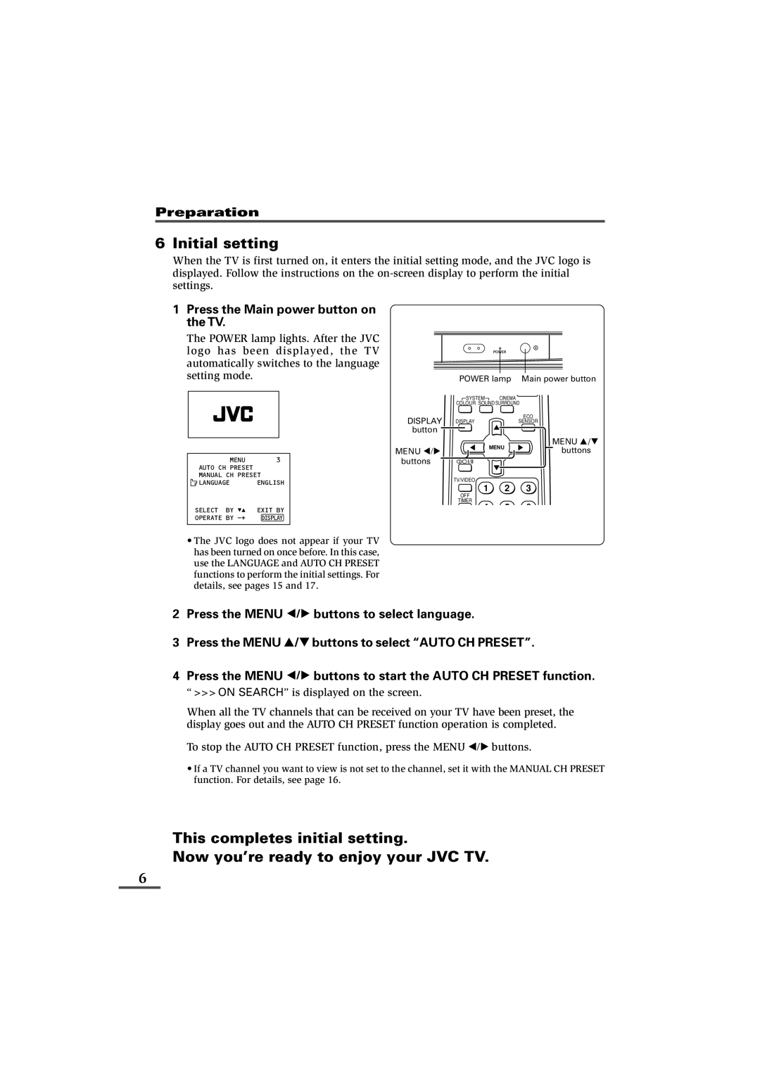 JVC LCT1179-001A-H, 0902-NIC-JET specifications Menu 