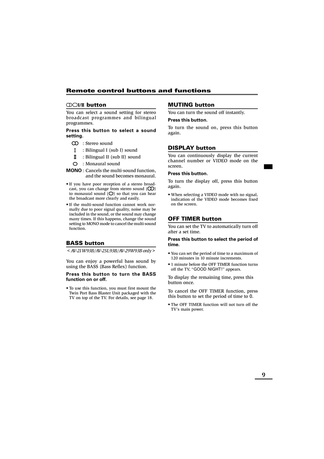 JVC 0902-NIC-JET, LCT1179-001A-H specifications Bass button, Press this button to select a sound setting 