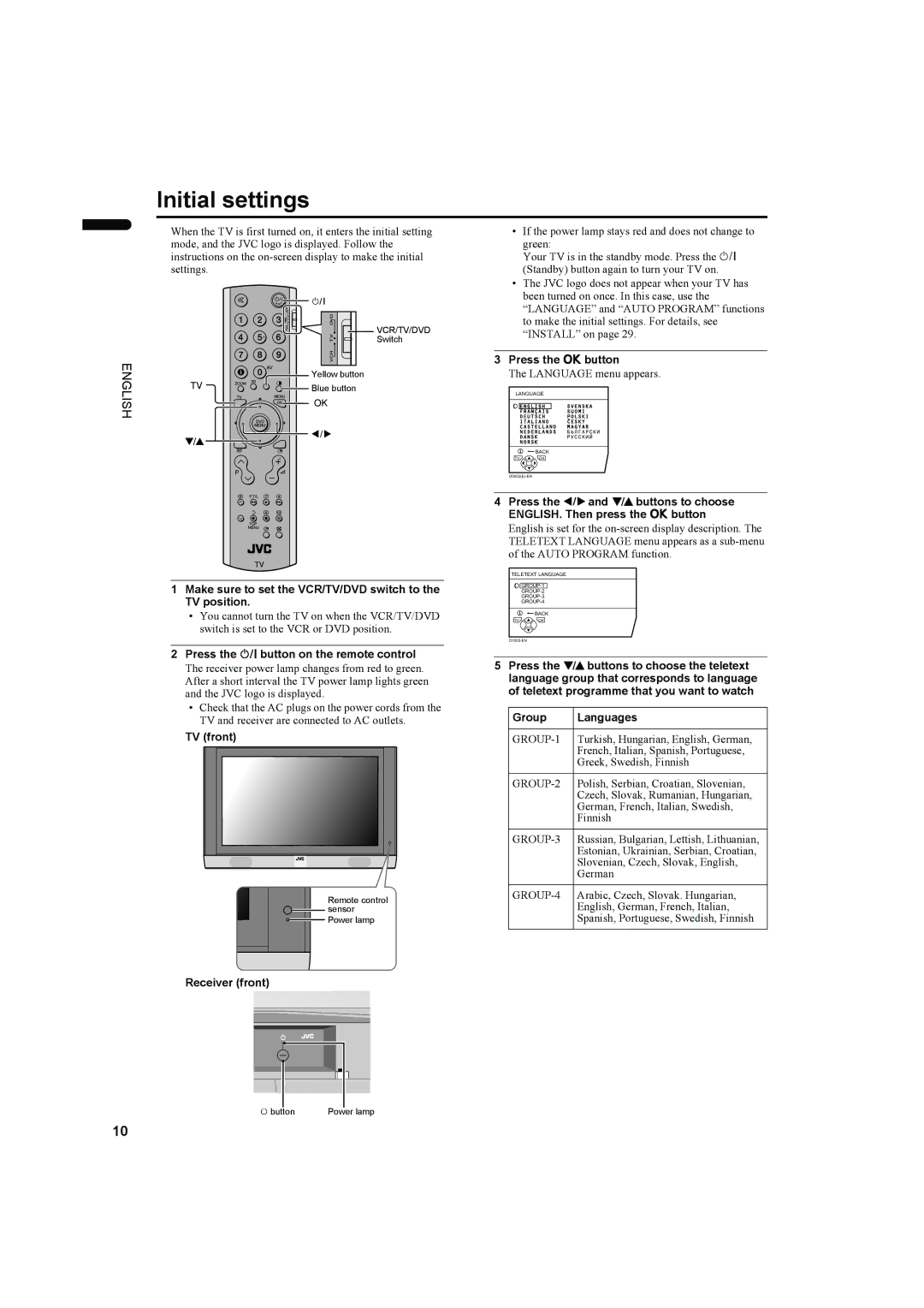 JVC LCT1445-001A, PD-42DV2 manual Initial settings 