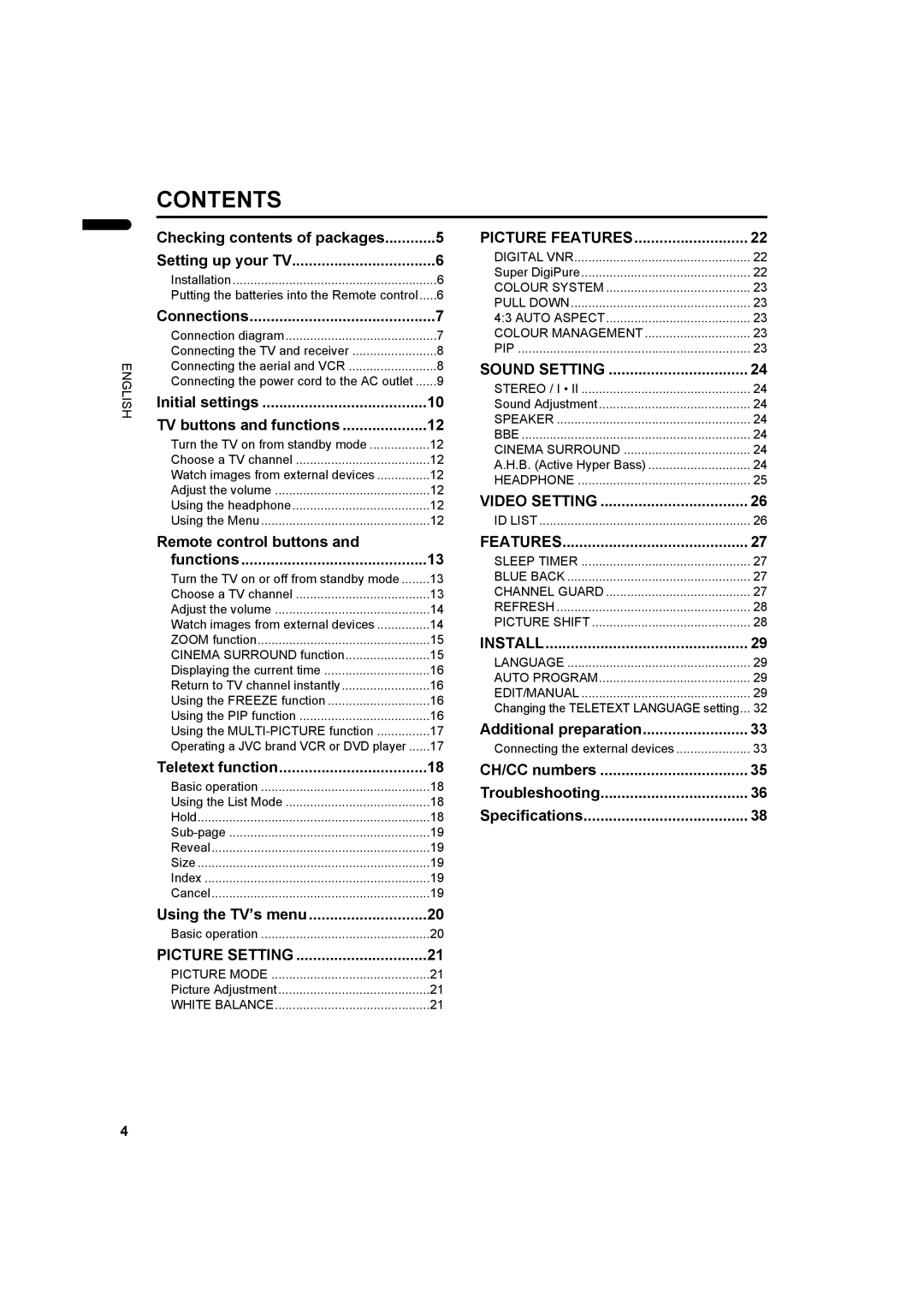 JVC LCT1445-001A, PD-42DV2 manual Contents 