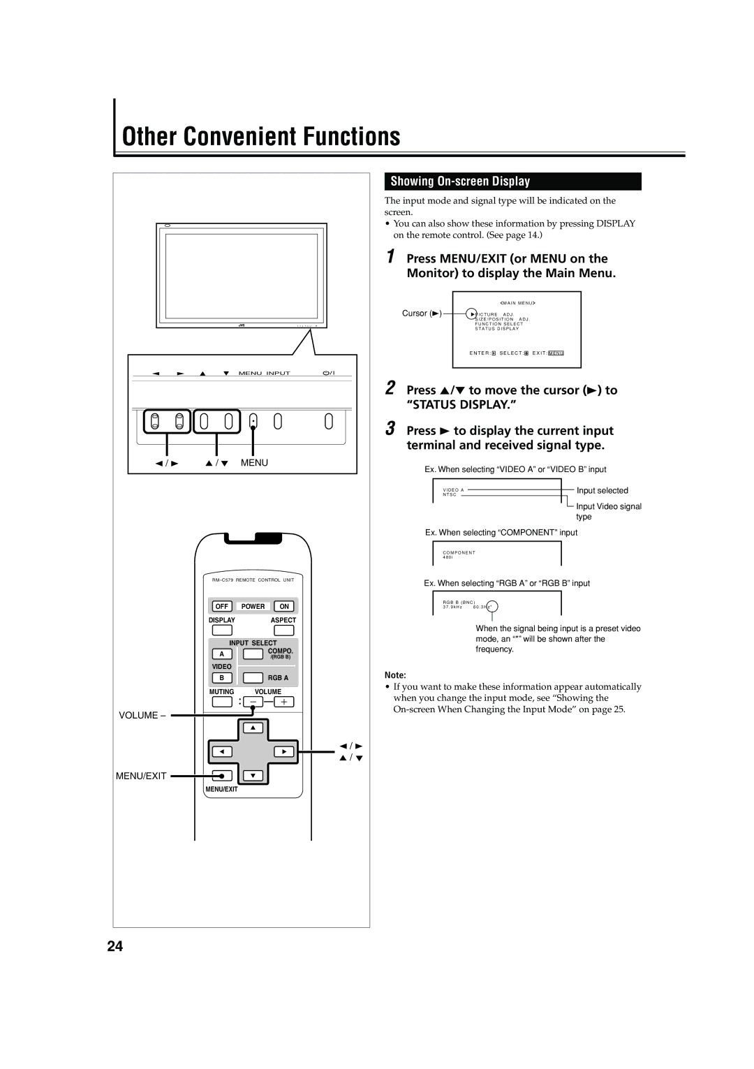 JVC GM-V42C, LCT1616-001A, 0204MKH-MW-VP manual Other Convenient Functions, Showing On-screen Display 