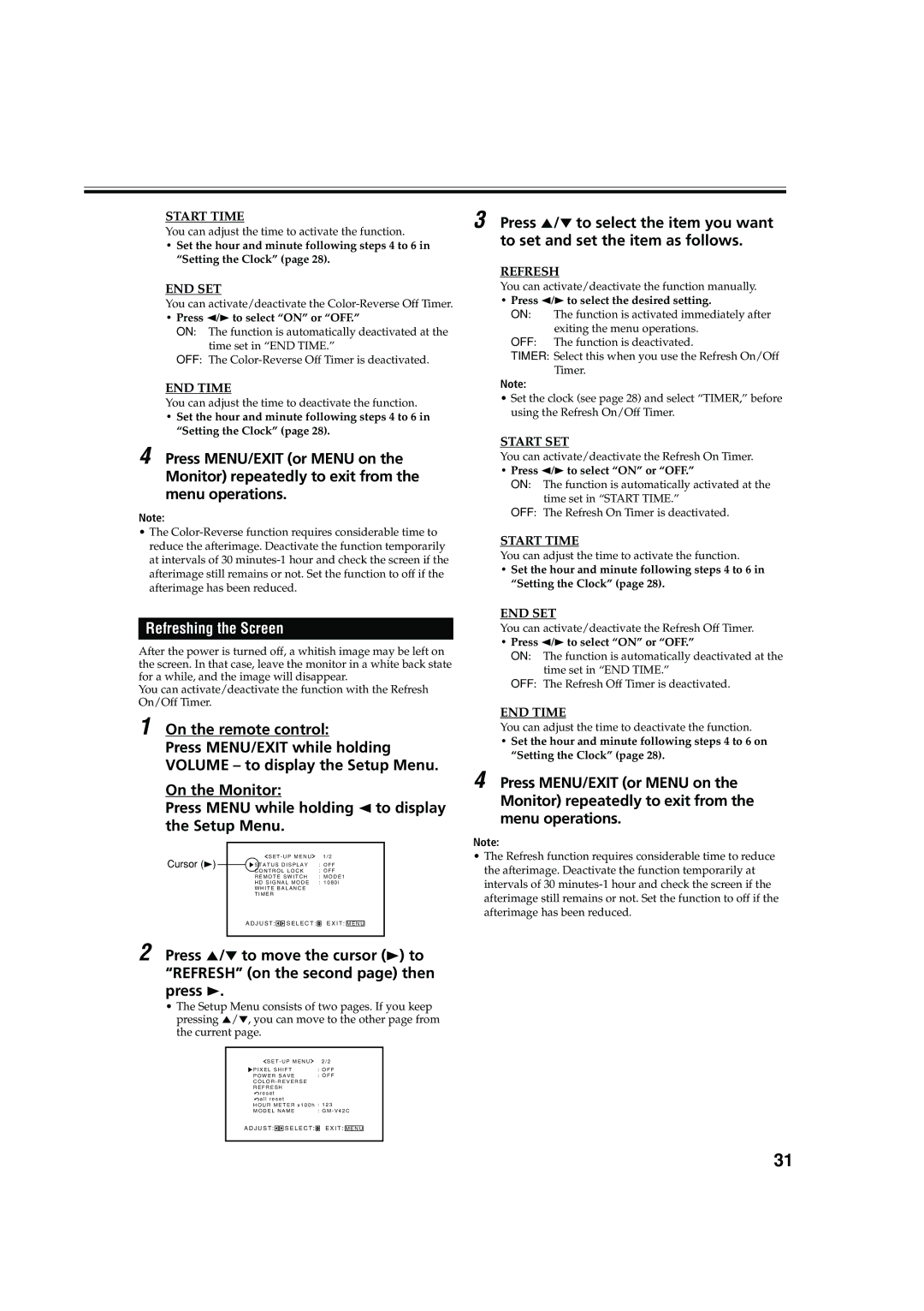 JVC 0204MKH-MW-VP, LCT1616-001A, GM-V42C manual Refreshing the Screen, Start Time 