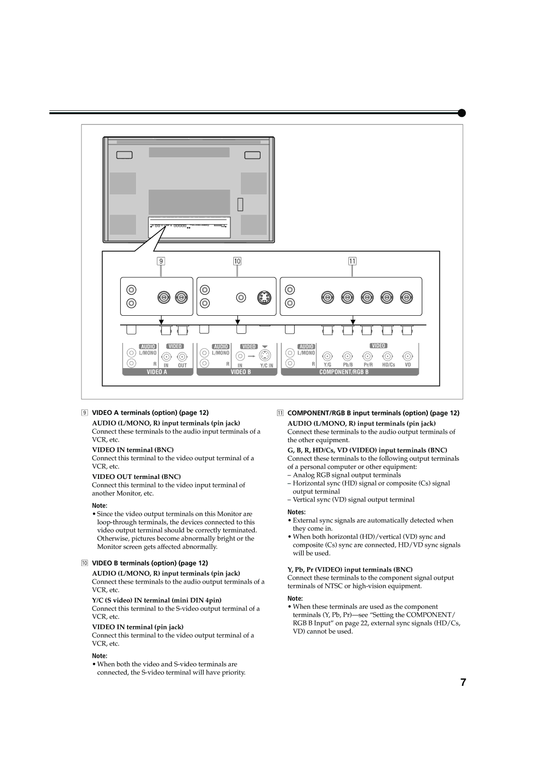 JVC 0204MKH-MW-VP, LCT1616-001A, GM-V42C manual Video OUT terminal BNC, Video B terminals option, Video in terminal pin jack 