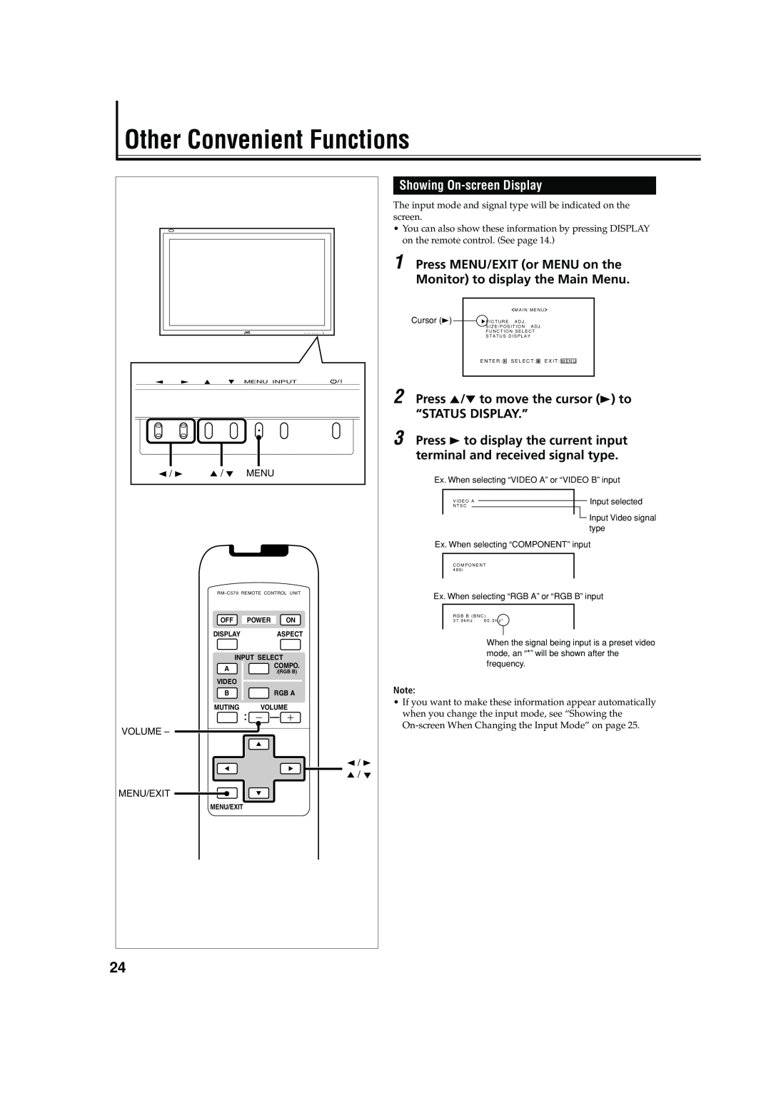 JVC GM-V42C, LCT1616-001A, 0204MKH-MW-VP manual Other Convenient Functions, Showing On-screen Display 