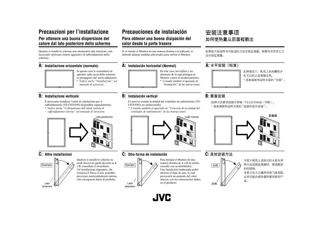 JVC LCT1652-001A manual Precauzioni per l’installazione, Precauciones de instalación 