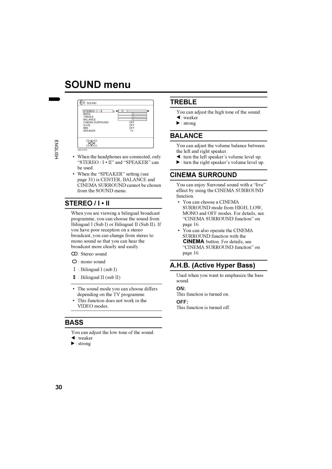 JVC 1004MKH-CR-VP, LCT1774-001A manual Sound menu 