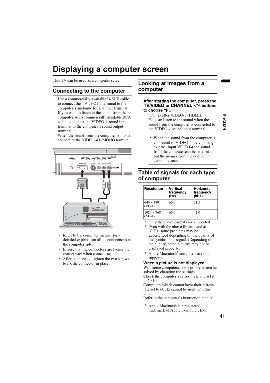 JVC LCT1774-001A manual Displaying a computer screen, Connecting to the computer, Looking at images from a computer 