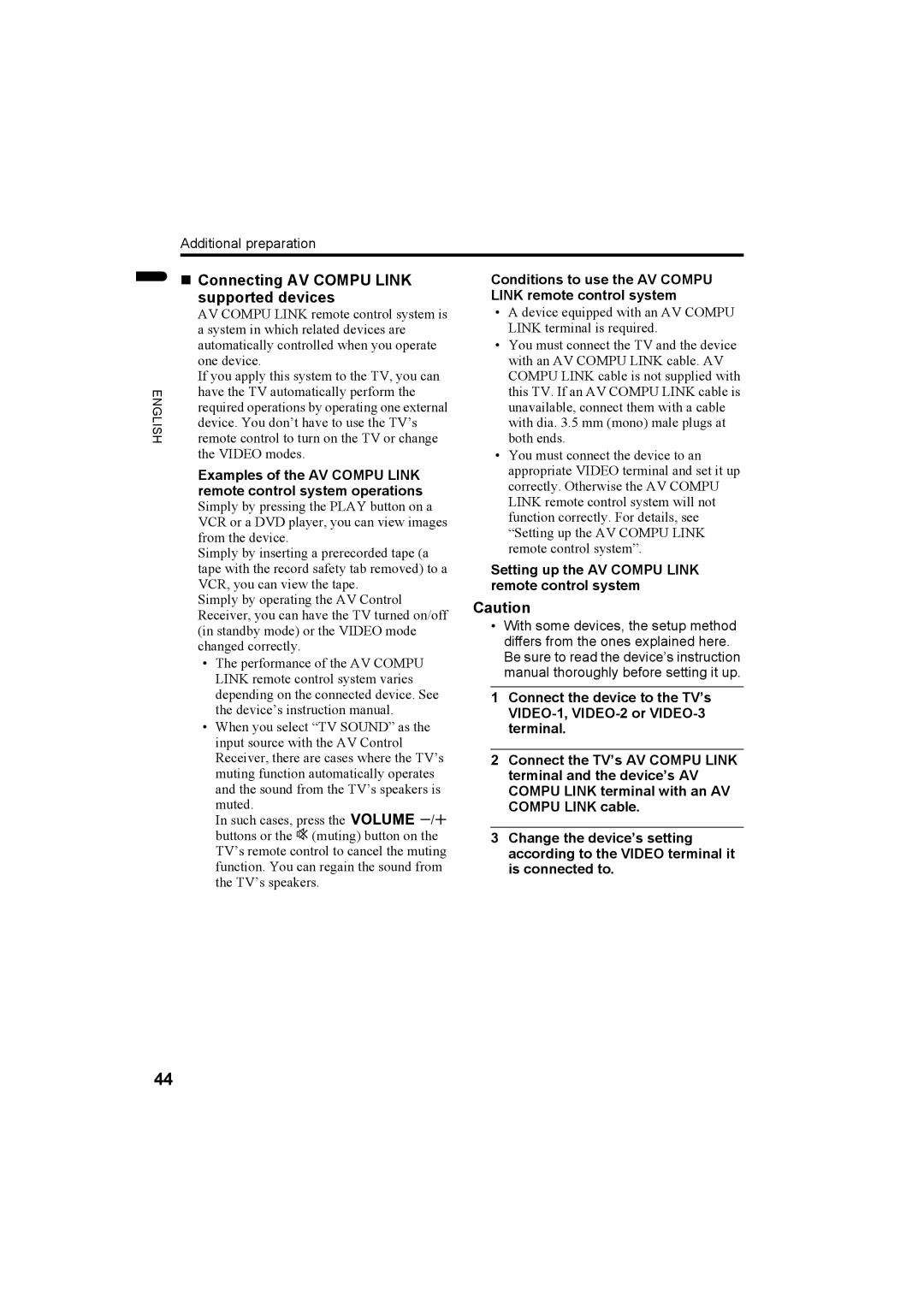 JVC 1004MKH-CR-VP „ Connecting AV Compu Link supported devices, Conditions to use the AV Compu Link remote control system 