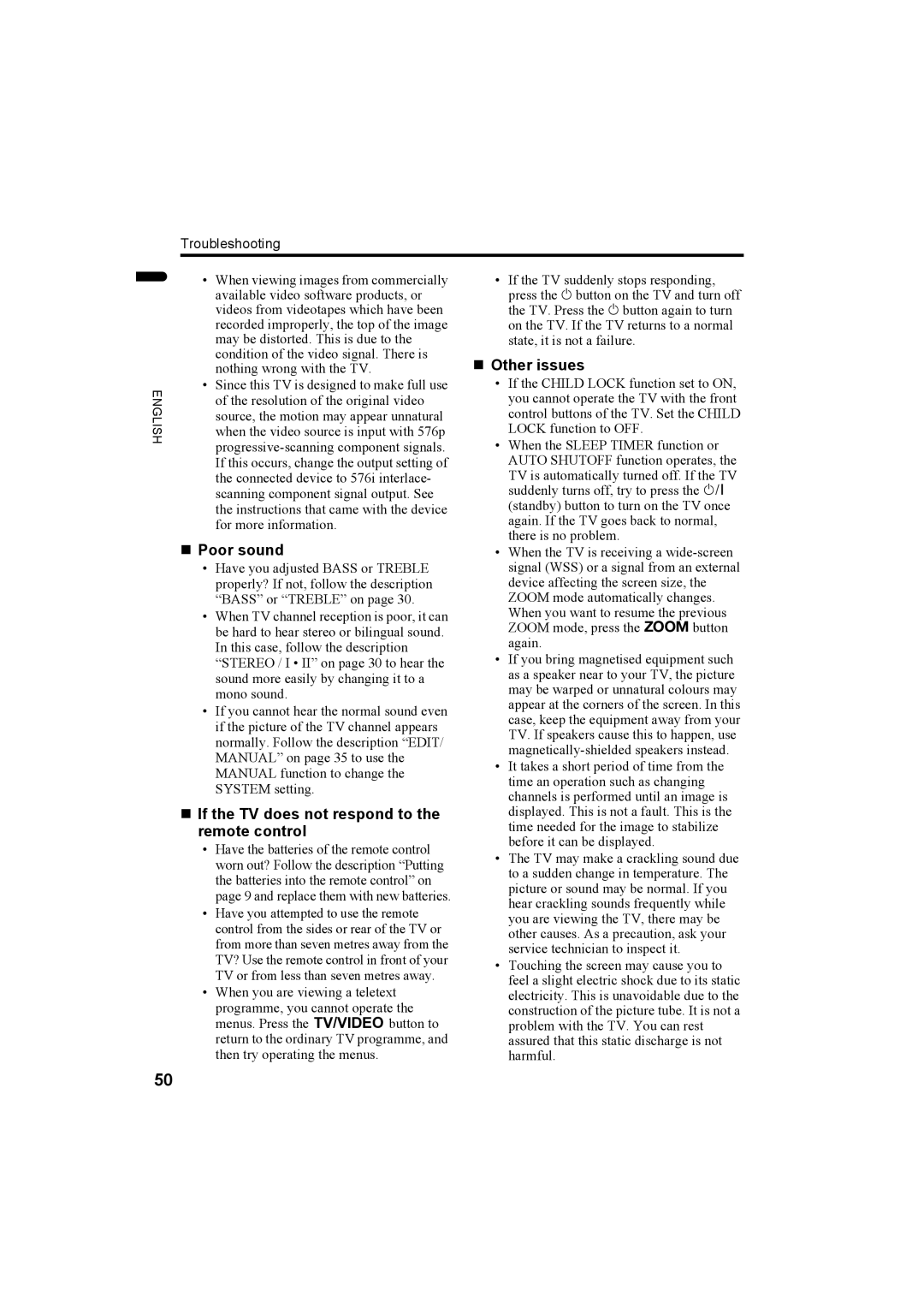 JVC 1004MKH-CR-VP, LCT1774-001A manual „ Poor sound, „ If the TV does not respond to the remote control, „ Other issues 